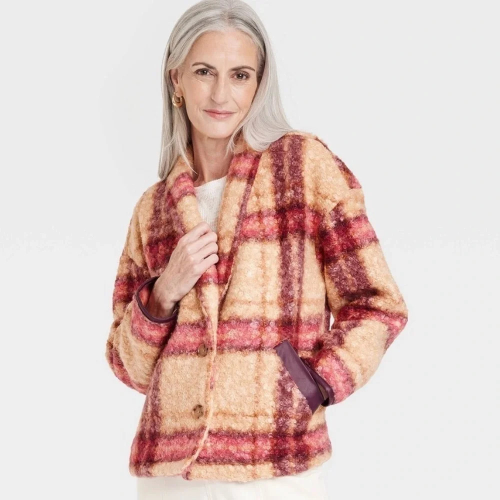 Knox Rose Burgundy Plaid Sweater Overcoat - Picture 7 of 8